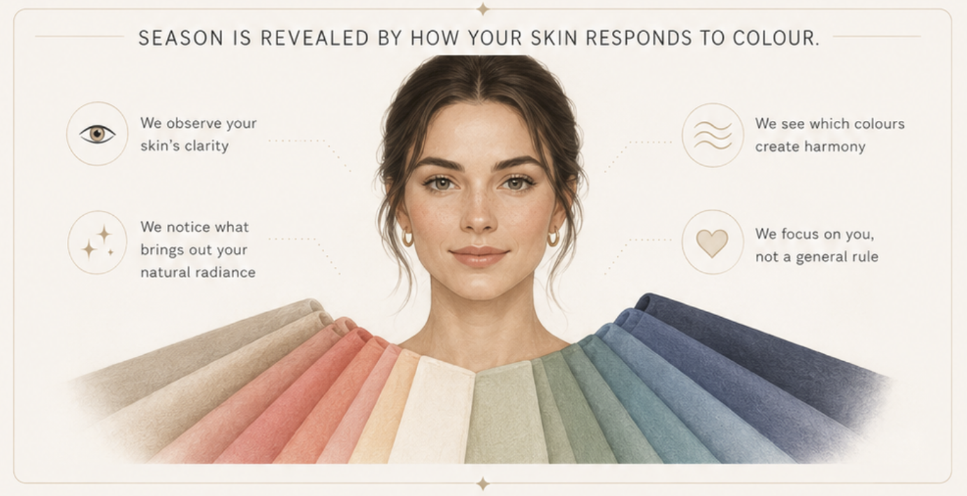 Illustration showing how professional colour testing works during an in-person colour analysis session