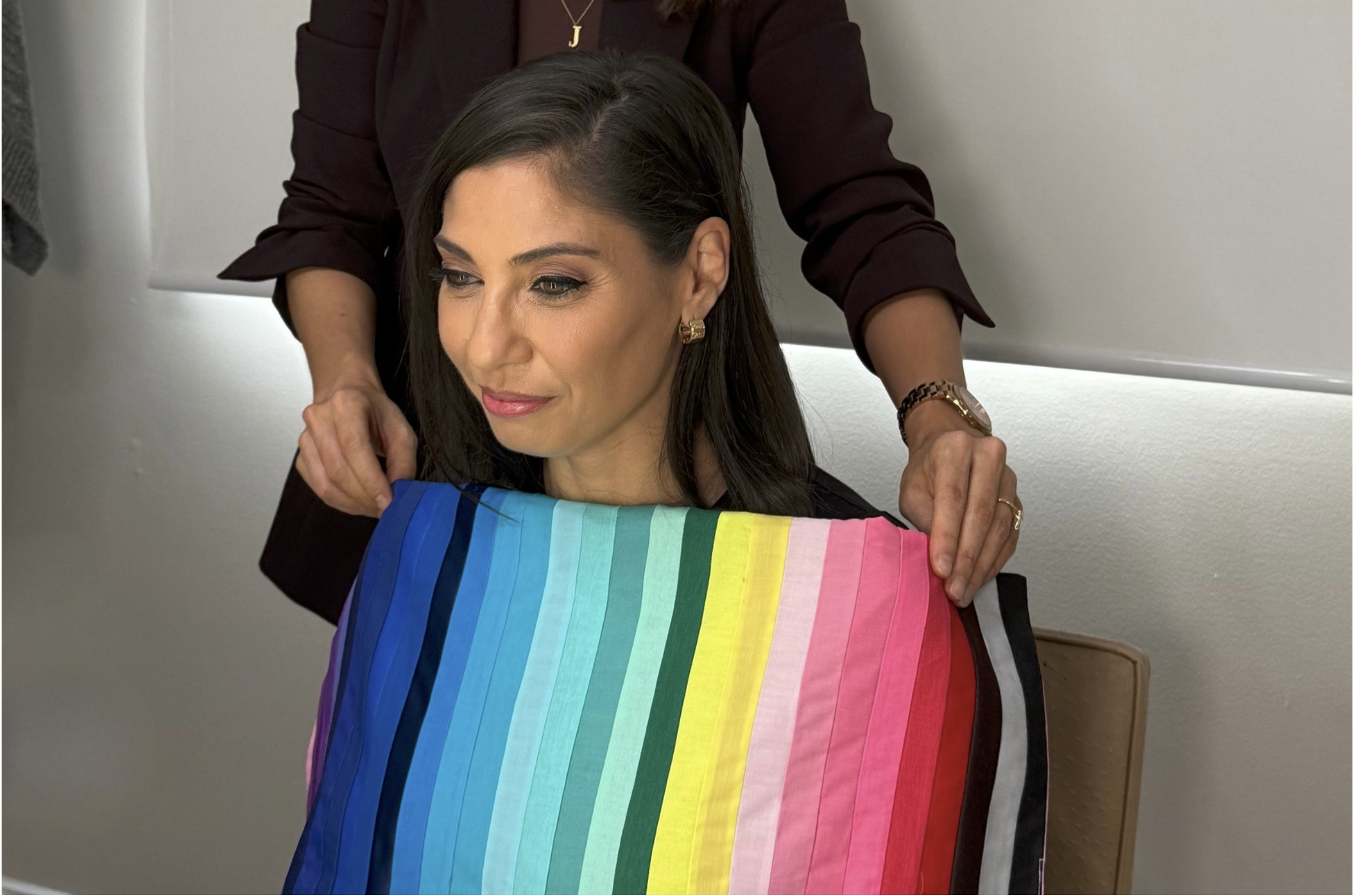 Bright palette flag competing with the client's complexion during colour analysis in Sydney
