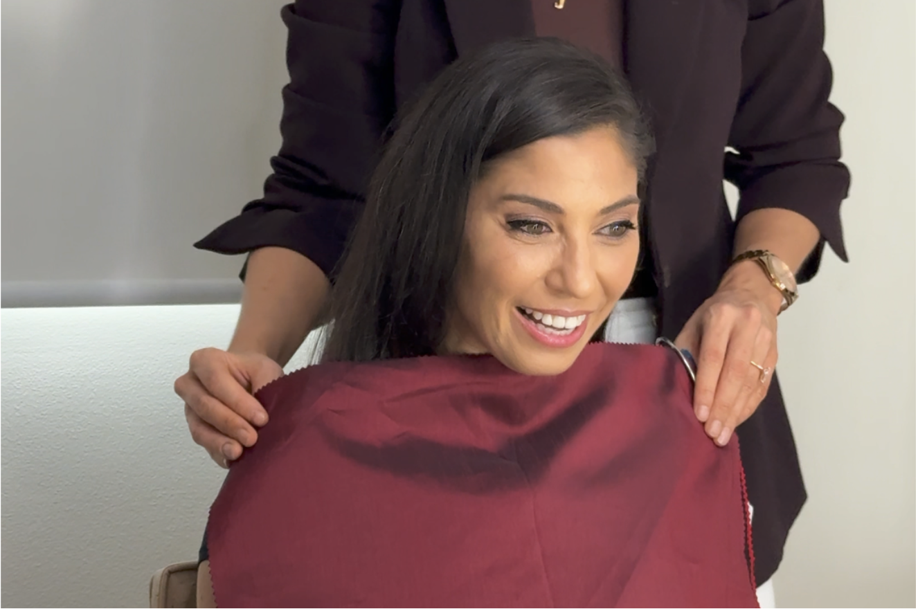 Colour draping session showing burgundy as one of the client's best colours in Sydney colour analysis